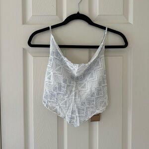 White and blue open back top